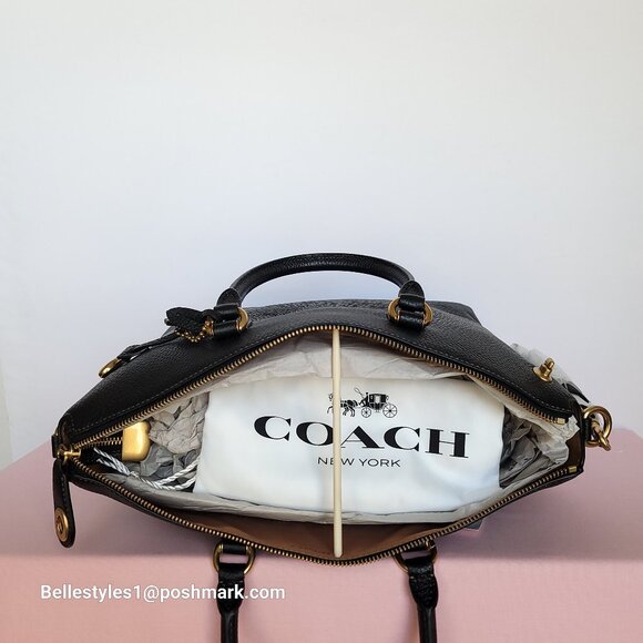 COACH Cara Pebbled Leather Satchel with Crossbody Strap- Black⭐ - Picture 12 of 16